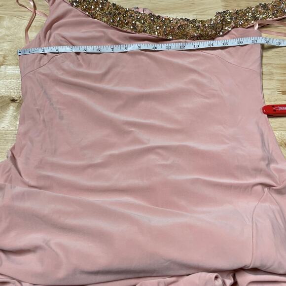 Mac Duggal NWT Beaded Drop Shoulder Jersey Gown Rose Pink Size 10 Rhinestone - Picture 7 of 10